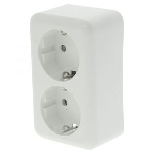 Q-Link contactdoos opbouw 2-voudig met kind-aanraakbeveiliging randaarde polarwit 00.947.07