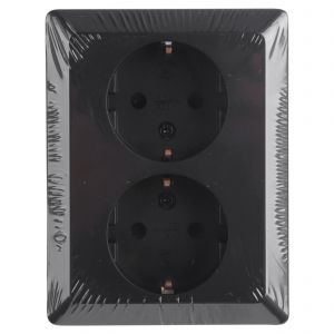 Q-Link contactdoos inbouw 2-voudig met randaarde met kind-aanraakbeveiliging zwart 01.094.50