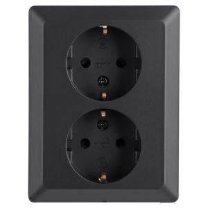 Q-Link contactdoos inbouw 2-voudig met randaarde met kind-aanraakbeveiliging zwart 01.094.50