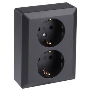 Q-Link contactdoos inbouw 2-voudig met randaarde met kind-aanraakbeveiliging zwart 01.094.50