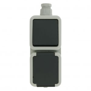 Peha combinatie schakelaar wandcontactdoos opbouw wissel randaarde grijs wartel M20 66.028.68