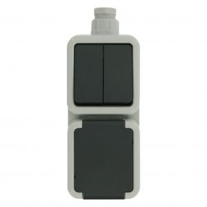 Peha combinatie schakelaar wandcontactdoos opbouw serie randaarde grijs wartel M20 66.028.71