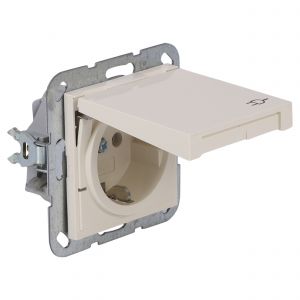 Gira System 55 contactdoos inbouw 1-voudig randaarde met klep crème 66.052.44