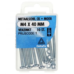 Deltafix metaalschroef cilinderkop met moer verzinkt M4x40 mm DIN 7985/934 blister 10 stuks 11280