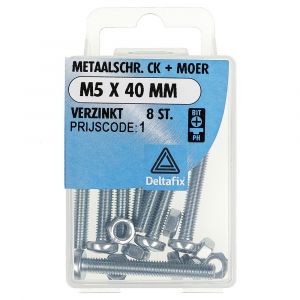 Deltafix metaalschroef cilinderkop met moer verzinkt M5x40 mm DIN 7985/934 blister 8 stuks 11285