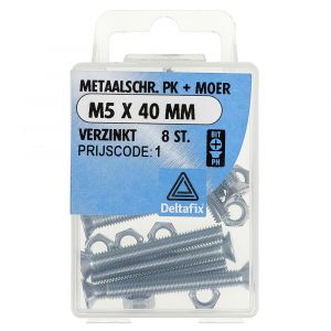 Deltafix metaalschroef platkop met moer verzinkt M5x30 mm DIN 965/934 blister 8 stuks 11304