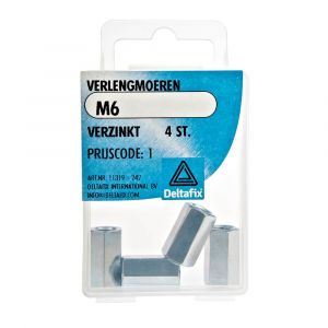 Deltafix verlengmoer verzinkt M6 DIN 6334 blister 4 stuks 11319