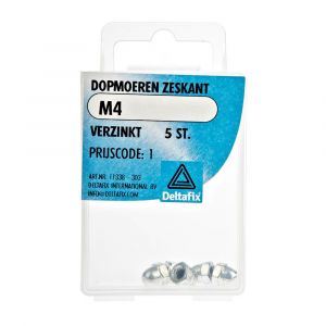 Deltafix dopmoer zeskant verzinkt M4 DIN 1587 blister 5 stuks 11338