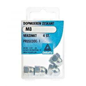 Deltafix dopmoer zeskant verzinkt M8 DIN 1587 blister 4 stuks 11341