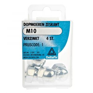 Deltafix dopmoer zeskant verzinkt M10 DIN 1587 blister 4 stuks 11342