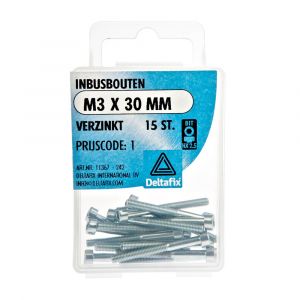 Deltafix inbusbout cilinderkop verzinkt M3x30 mm DIN 912 blister 15 stuks 11367