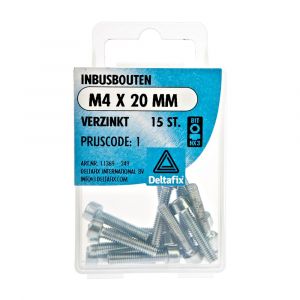 Deltafix inbusbout cilinderkop verzinkt M4x20 mm DIN 912 blister 15 stuks 11369