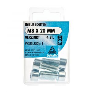 Deltafix inbusbout cilinderkop verzinkt M8x20 mm DIN 912 blister 4 stuks 11379