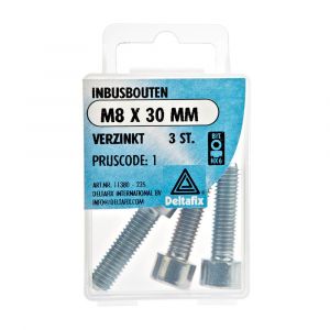 Deltafix inbusbout cilinderkop verzinkt M8x30 mm DIN 912 blister 3 stuks 11380