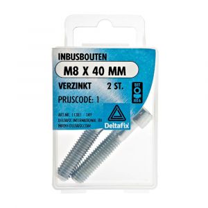 Deltafix inbusbout cilinderkop verzinkt M8x40 mm DIN 912 blister 2 stuks 11381