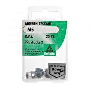 Deltafix moer zeskant RVS A2 M8 DIN 934 blister 8 stuks 31595