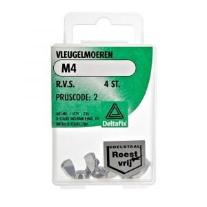 Deltafix vleugelmoer RVS A2 M4 DIN 315 blister 4 stuks 11429