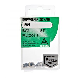 Deltafix dopmoer zeskant RVS A2 M4 DIN 1587 blister 5 stuks 11433