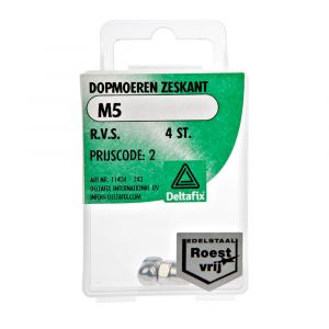 Deltafix dopmoer zeskant RVS A2 M5 DIN 1587 blister 4 stuks 11434