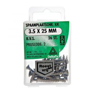 Deltafix spaanplaatschroef platkop kruiskop RVS A2 3.5x25 mm blister 26 stuks 11455