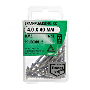 Deltafix spaanplaatschroef platkop kruiskop RVS A2 4.0x40 mm blister 16 stuks 11463