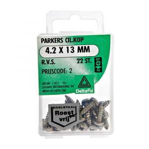 Deltafix parker cilinderkop Phillips PH RVS A2 4.2x13 mm DIN 7981C blister 22 stuks 11473