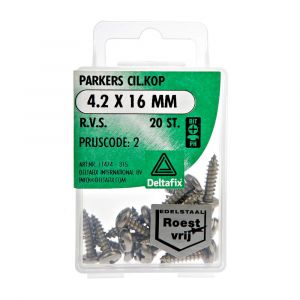 Deltafix parker cilinderkop Phillips PH RVS A2 4.2x16 mm DIN 7981C blister 20 stuks 11474