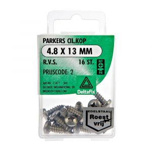 Deltafix parker cilinderkop Phillips PH RVS A2 4.8x13 mm DIN 7981C blister 16 stuks 11477