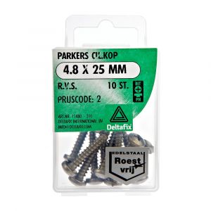 Deltafix parker cilinderkop Phillips PH RVS A2 4.8x25 mm DIN 7981C blister 10 stuks 11480