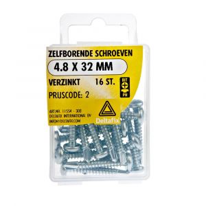 Deltafix schroef zelfborend cilinderkop Phillips PH verzinkt 4.8x32 mm DIN 7504N blister 16 stuks 11554