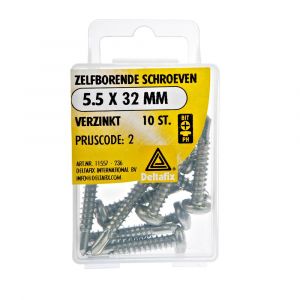 Deltafix schroef zelfborend cilinderkop Phillips PH verzinkt 5.5x32 mm DIN 7504N blister 10 stuks 11557