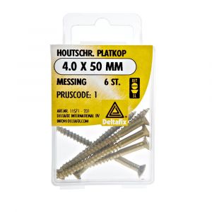 Deltafix houtschroef platkop messing 4.0x50 mm DIN 97 blister 6 stuks 11571