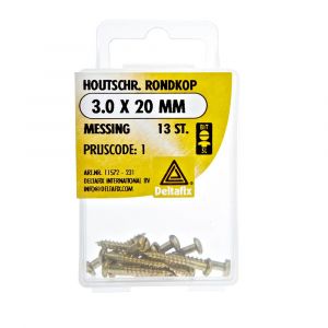 Deltafix houtschroef rondkop messing 3.0x20 mm DIN 96 blister 13 stuks 11572