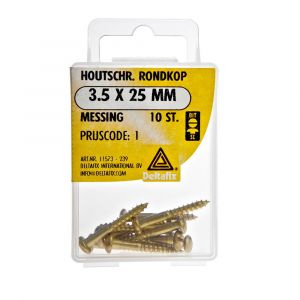 Deltafix houtschroef rondkop messing 3.5x25 mm DIN 96 blister 10 stuks 11573