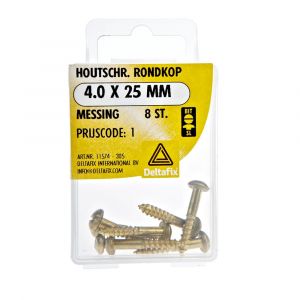 Deltafix houtschroef rondkop messing 4.0x25 mm DIN 96 blister 8 stuks 11574