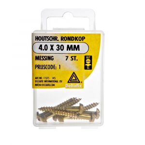 Deltafix houtschroef rondkop messing 4.0x30 mm DIN 96 blister 7 stuks 11575