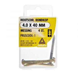 Deltafix houtschroef rondkop messing 4.0x40 mm DIN 96 blister 4 stuks 11576