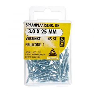 Deltafix spaanplaatschroef platkop kruiskop verzinkt 3.0x25 mm blister 45 stuks 11605