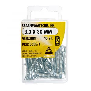 Deltafix spaanplaatschroef platkop kruiskop verzinkt 3.0x30 mm blister 40 stuks 11606