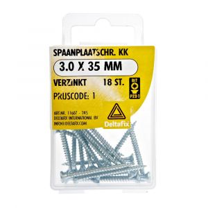 Deltafix spaanplaatschroef platkop kruiskop verzinkt 3.0x35 mm blister 18 stuks 11607