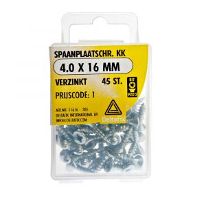 Deltafix spaanplaatschroef platkop kruiskop verzinkt 4.0x16 mm blister 45 stuks 11616