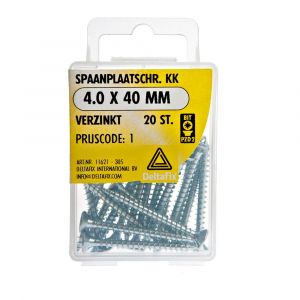 Deltafix spaanplaatschroef platkop kruiskop verzinkt 4.0x40 mm blister 20 stuks 11621