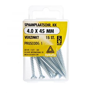 Deltafix spaanplaatschroef platkop kruiskop verzinkt 4.0x45 mm blister 15 stuks 11622