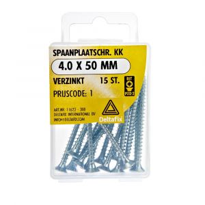 Deltafix spaanplaatschroef platkop kruiskop verzinkt 4.0x50 mm blister 15 stuks 11623