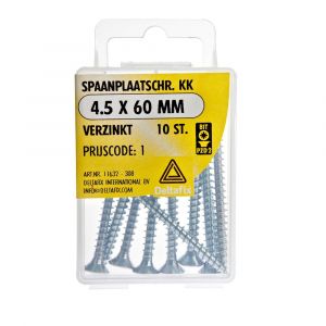 Deltafix spaanplaatschroef platkop kruiskop verzinkt 4.5x60 mm blister 10 stuks 11632