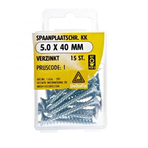 Deltafix spaanplaatschroef platkop kruiskop verzinkt 5.0x40 mm blister 15 stuks 11636