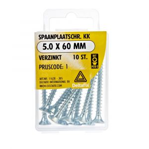 Deltafix spaanplaatschroef platkop kruiskop verzinkt 5.0x60 mm blister 10 stuks 11638