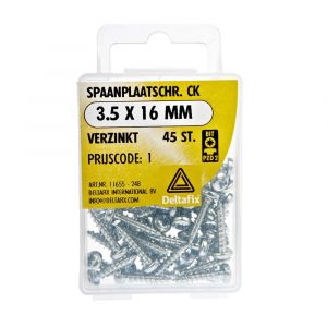 Deltafix spaanplaatschroef cilinderkop kruiskop verzinkt 3.5x16 mm blister 45 stuks 11655