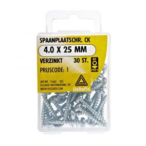 Deltafix spaanplaatschroef cilinderkop kruiskop verzinkt 4.0x25 mm blister 30 stuks 11660