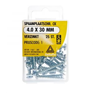 Deltafix spaanplaatschroef cilinderkop kruiskop verzinkt 4.0x30 mm blister 25 stuks 11661